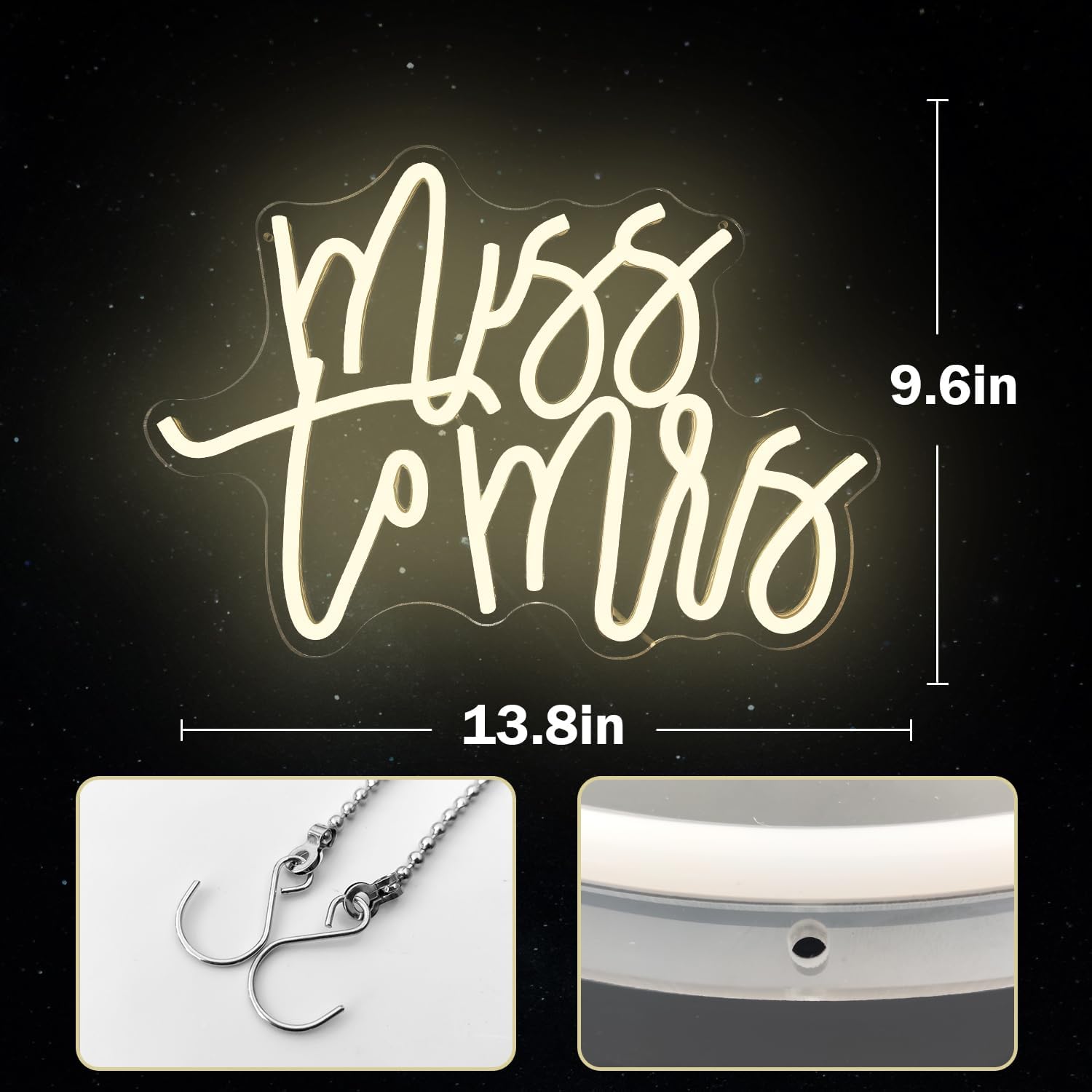 Miss to Mrs Neon Sign for Bridal Shower Decor Dimmable Led Wedding Neon Sign for Backdrop, Miss to Mrs Neon Light for Wall Decor Warm White Party Banner Bridal Shower Decoration