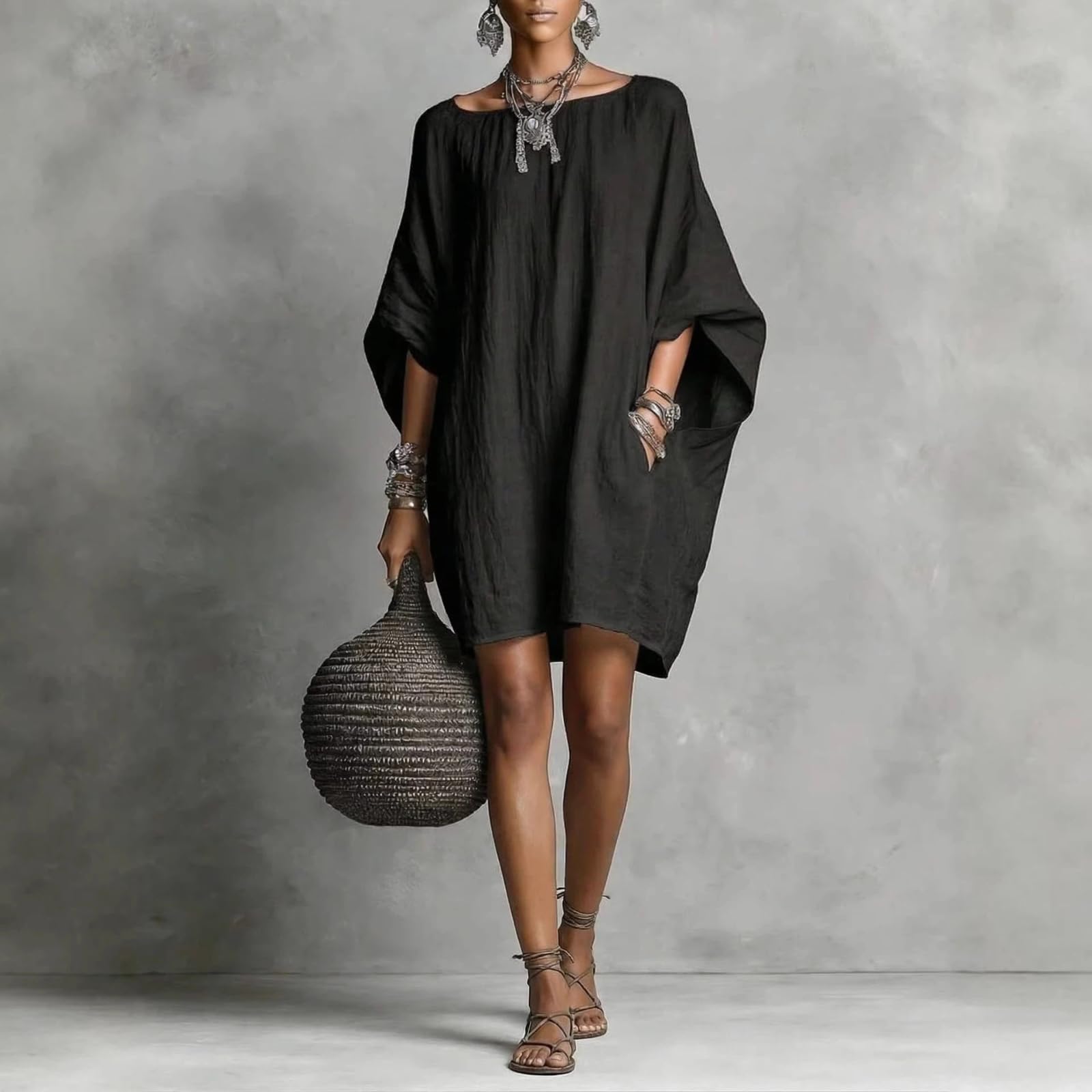 Moda Informal de Primavera y Verano Bata Camisa Vestido Holgado