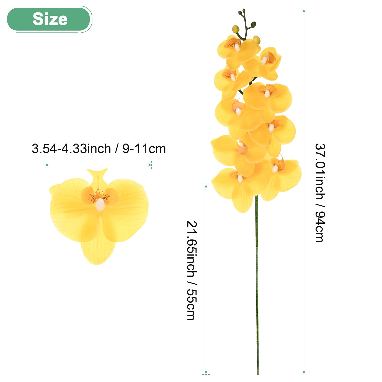 M METERXITY 1-Pack Artificial Orchid Flowers 9 Large Petals 37 Inch Faux Phalaenopsis Silk Bouquets Real Touch Yellow Fake Orchids for Home/Wedding/Christmas/Party/Garden Office - Image 3