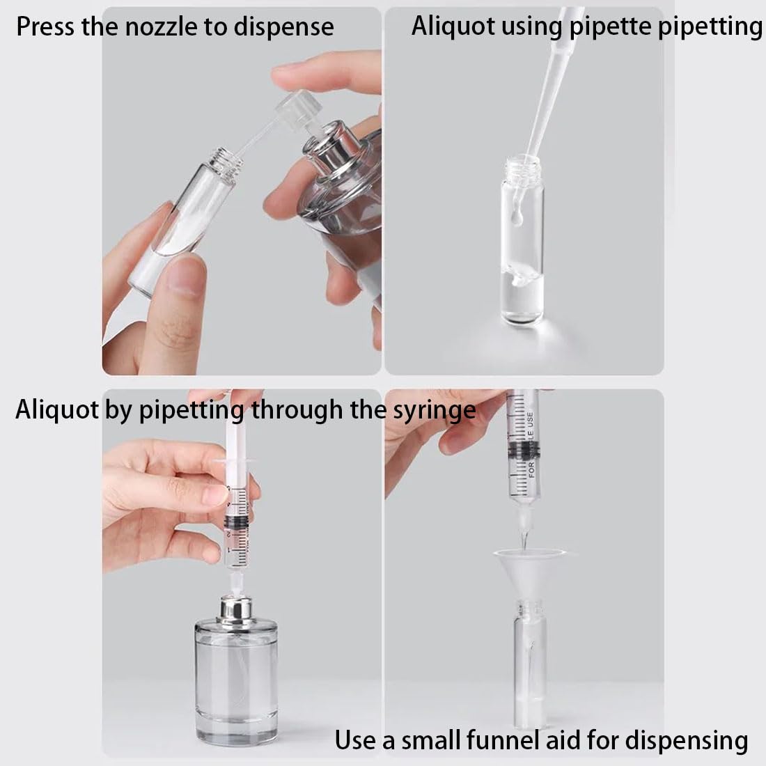 Qavhun Reise-Parfümzerstäuber – Nachfüllbar, 5 Ml, Auslaufsicher, Grau, Mit Adaptern