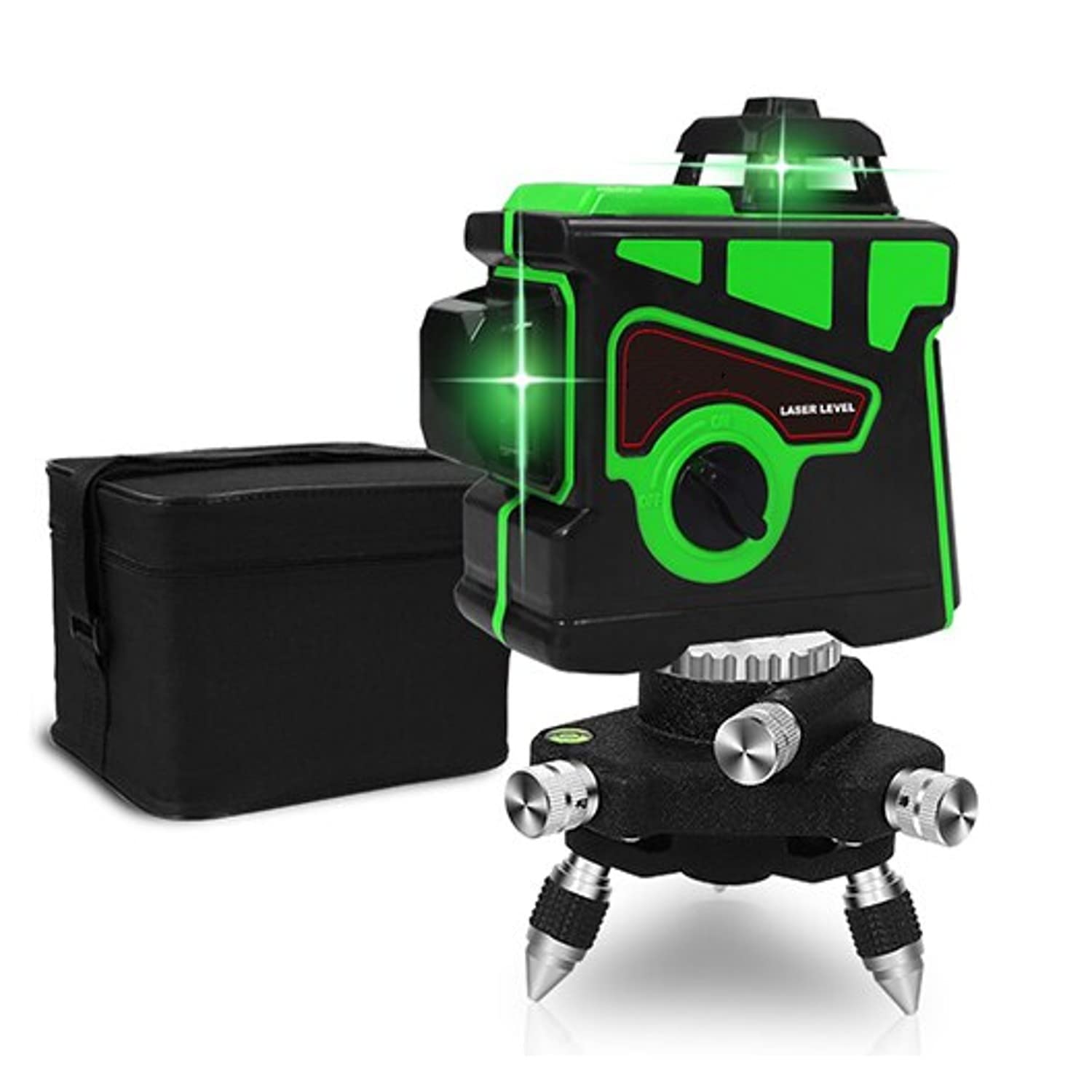 Hukimoyo 12 Line Laser Level Machine Tool with 3D3x360° 3D Level Measurement with Stand Vertical Horizontal Cross Self-leveling Tool for Construction Green Rechargeable Laser level