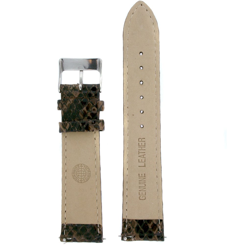 Tech Swiss Watch Band Leather Strap Quick Change Snake Print 12 millimeter Brown Black