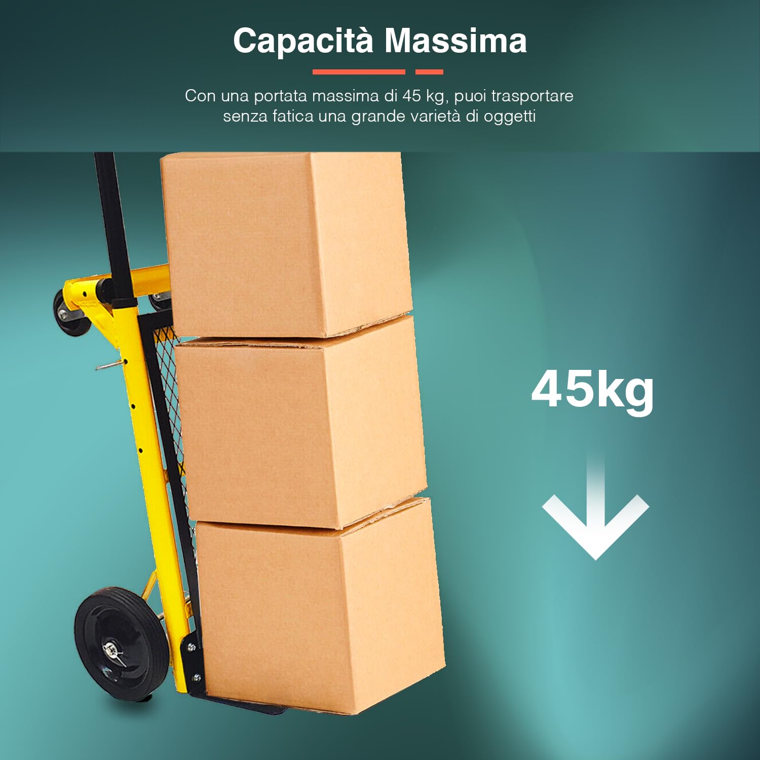 Carrello Porta Carichi Pesanti Pieghevole - Carrello Multifunzione in Acciaio con 4 Ruote in Gomma, Capacità 45kg, 99x38x31 cm, Ideale per Carichi Pesanti