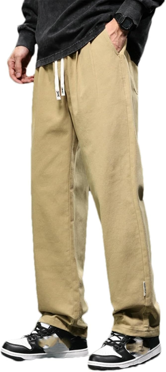 Spring and Autumn Overalls for Men Spring and Autumn Loose Straight Casual Trousers for Men Cotton Trousers