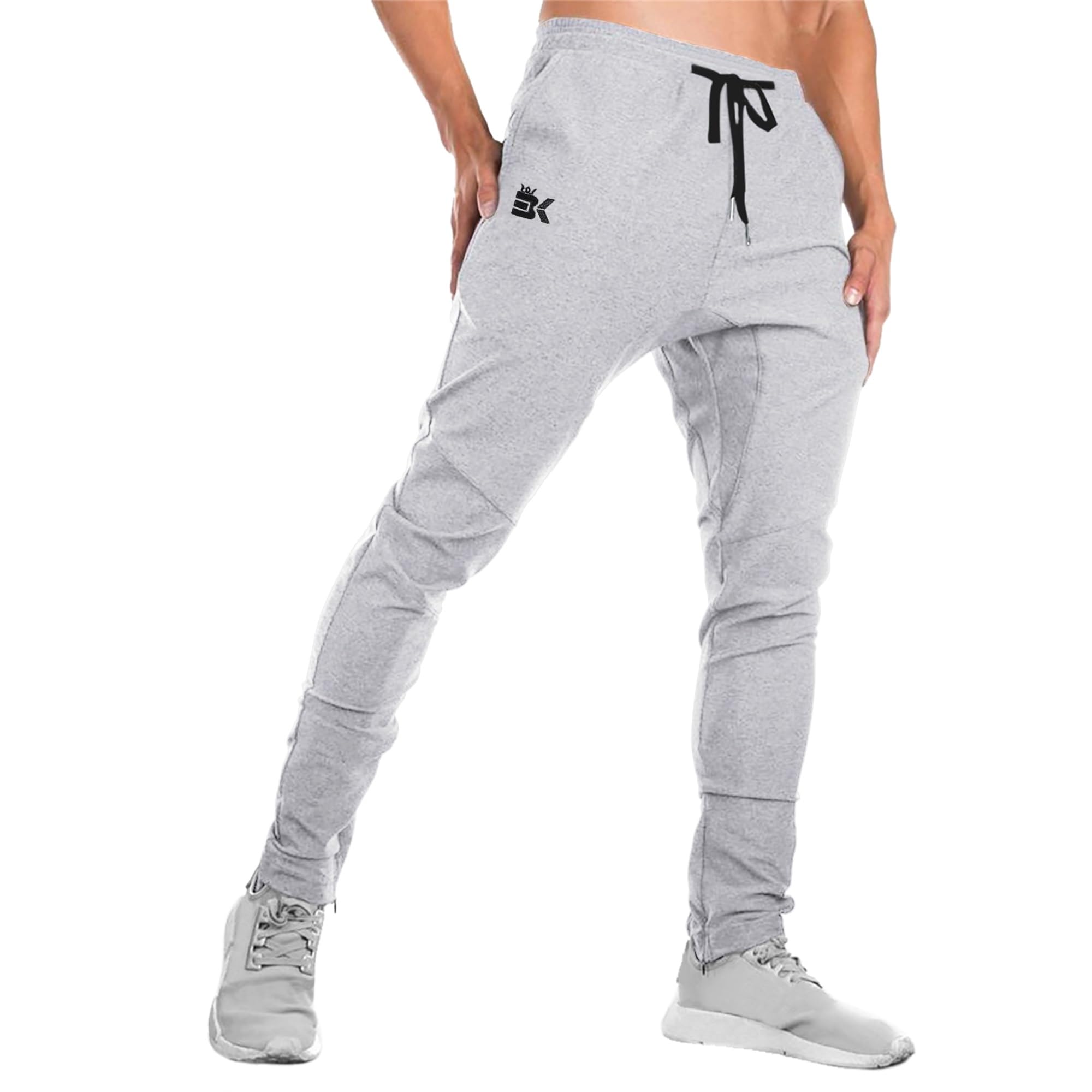 BROKIG Gym Jogginghose Sporthose Herren Lang mit Doppeltasche, Baumwolle Trainingshose Herren Fitness Slim Fit Hose