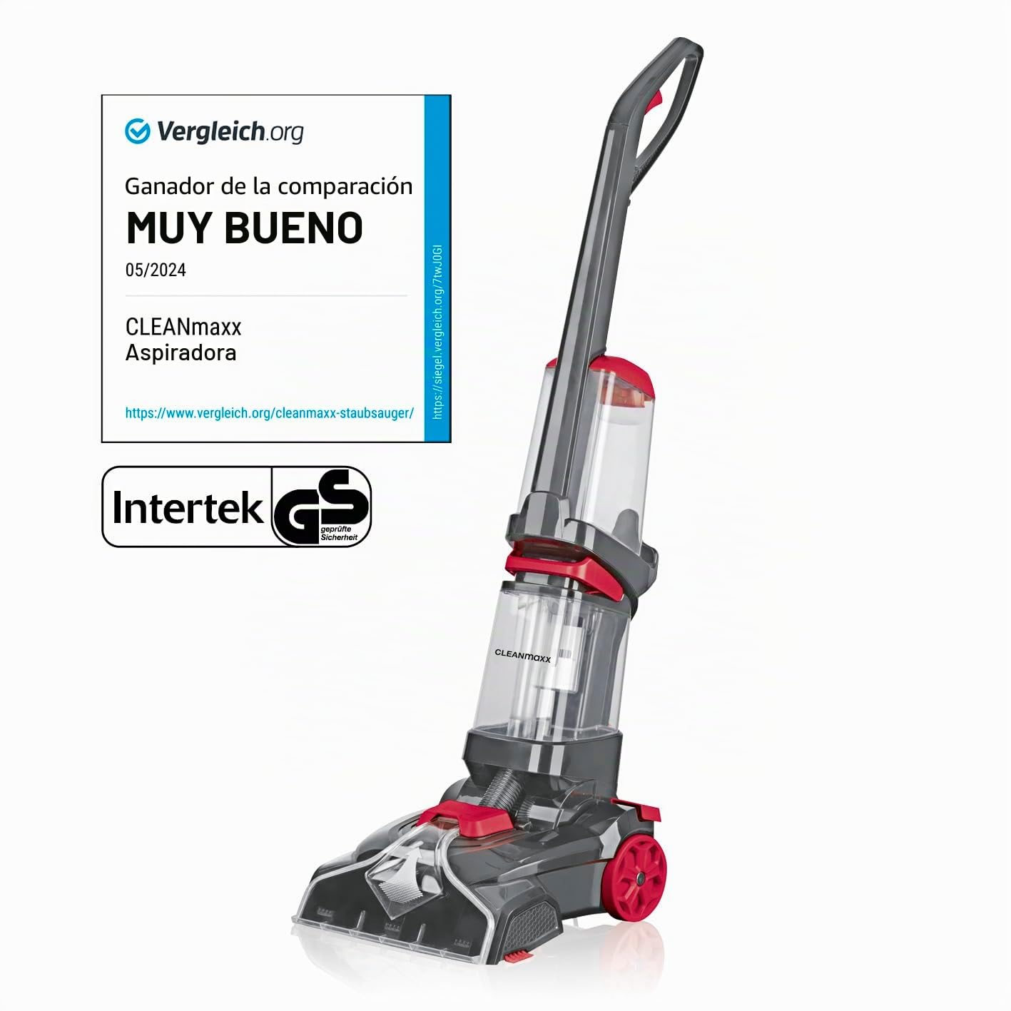 CLEANmaxx Aspirador de alfombras | 3 en 1: lavar, limpiar, aspirar | Aspirador en húmedo con cepillos vibratorios y cepillos laterales | Aspirador en seco - para casi cualquier alfombra