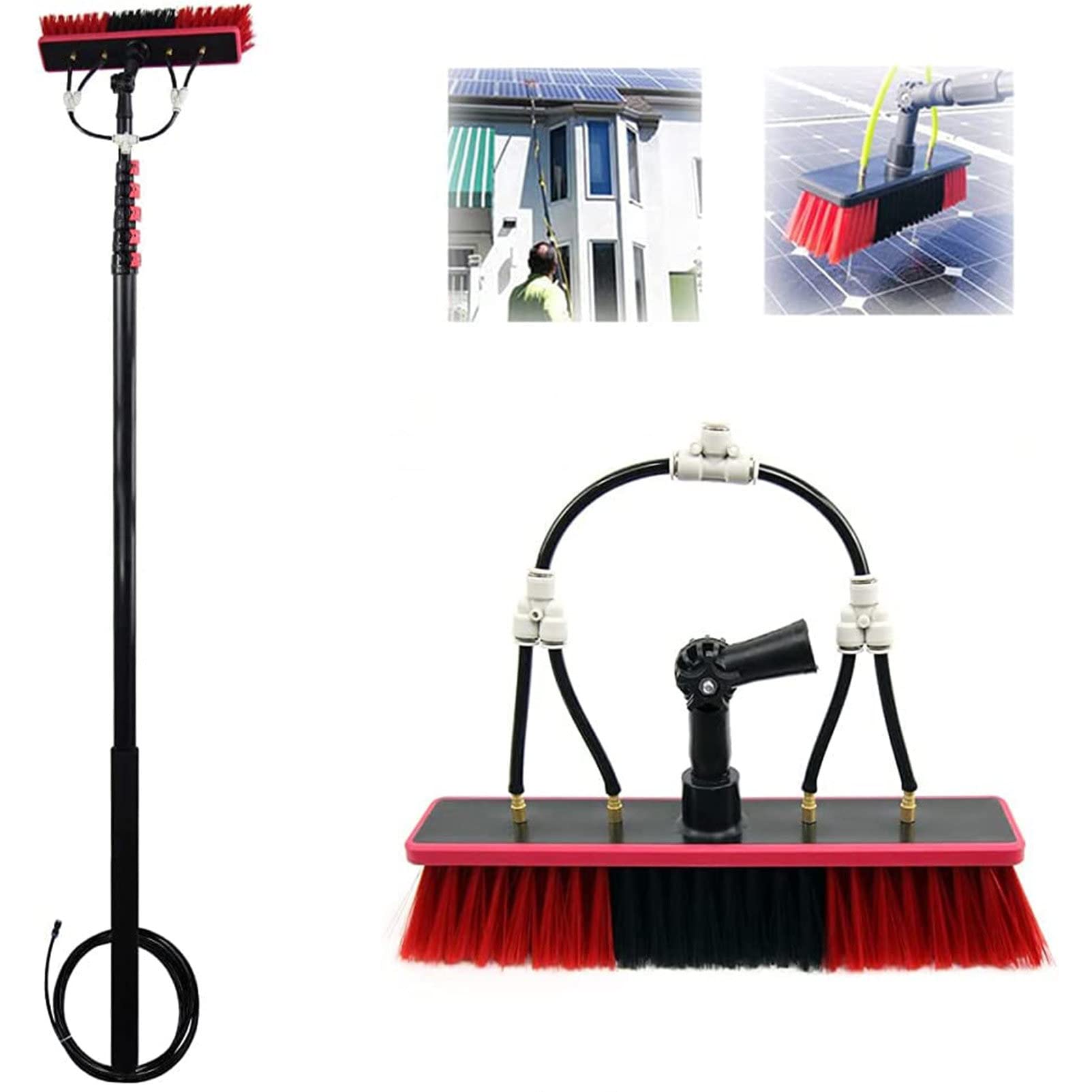 BHFLJSAQ Telescopic Window Cleaning Rod with Water-Feeding Brush, 35cm Head, 10.8M/36FT, Ideal for Photovoltaic Panel and Conservatory Roof Cleaning