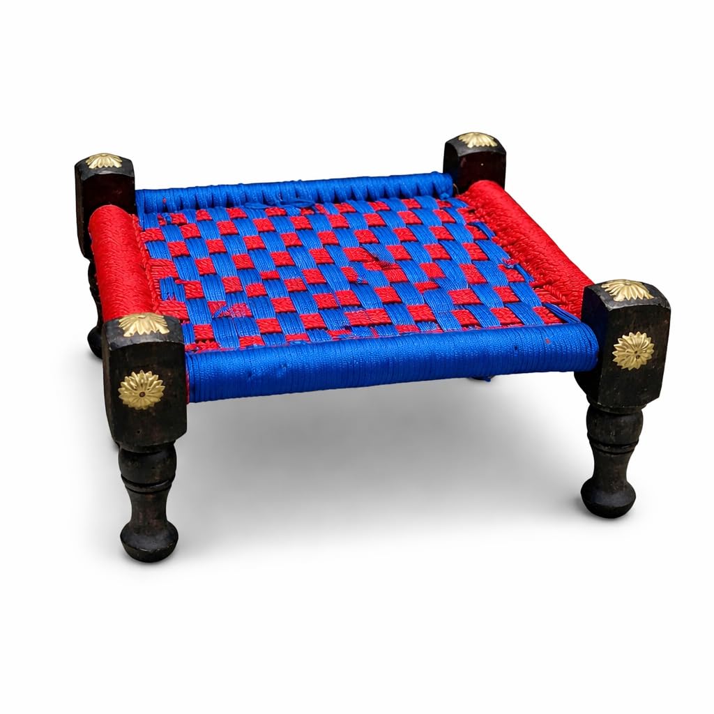 Wooden Mudda Pidha Charpai Stool for Kids | Handmade Traditional Bajot for Sitting | Small Rope Woven Pooja Stool for Home, Temple, Garden-picture-24