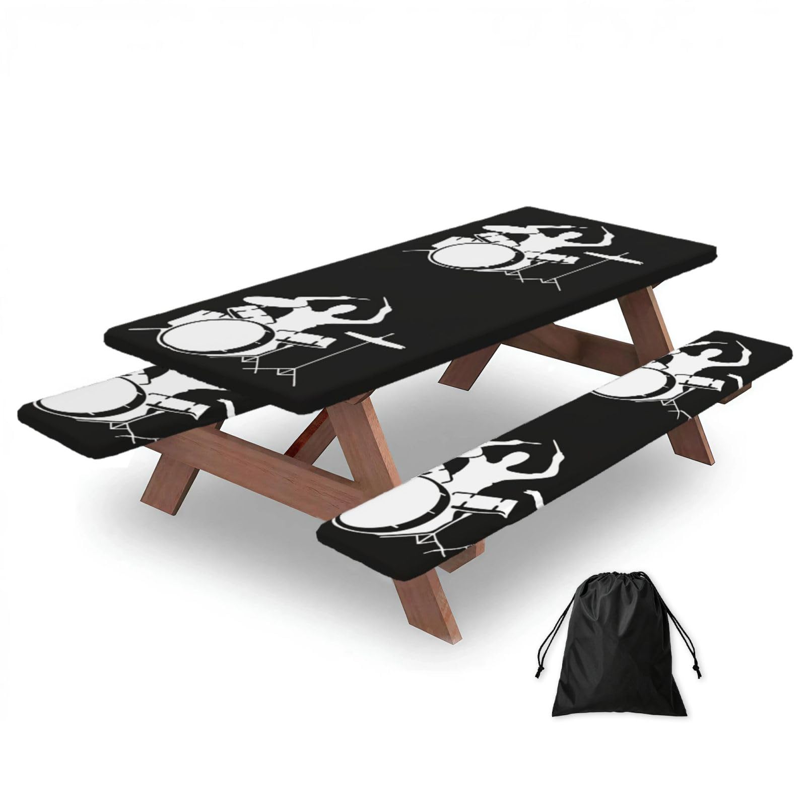 Yqxwjl Black Drummer Print Camping Essentials Waterproof Camping Table And Bench Cover With Drawstring Bag 183 Cm
