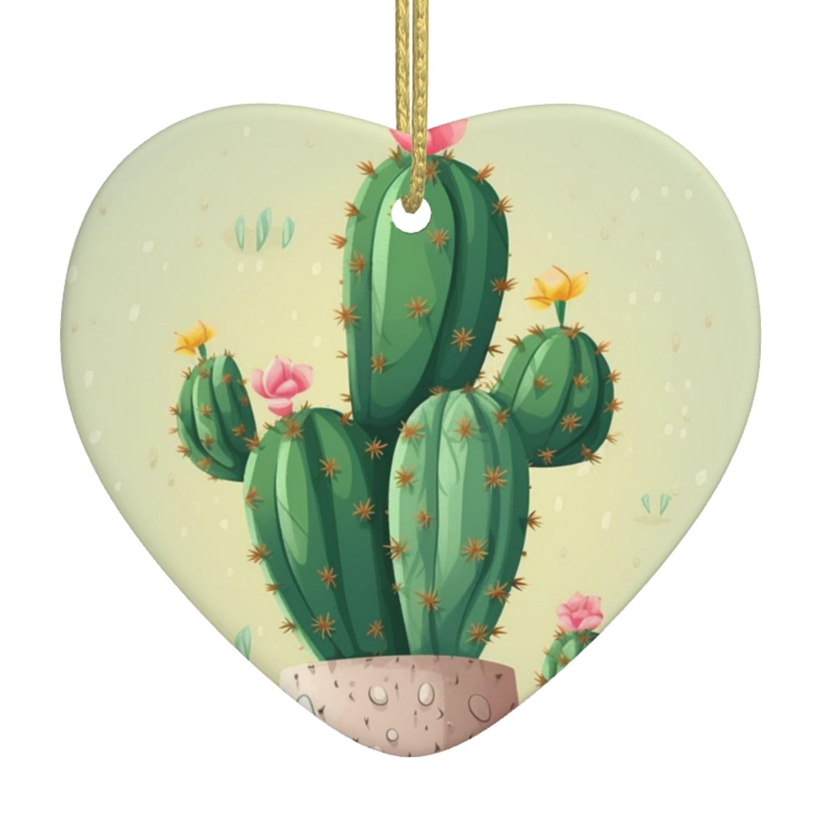 Fodpand Women's White Cute Cactus Christmas Ornaments 2025, Gift Exchange For Men, Collectible Ceramic Ornament Heart Hanging Ornaments For Christmas Tree Decoration