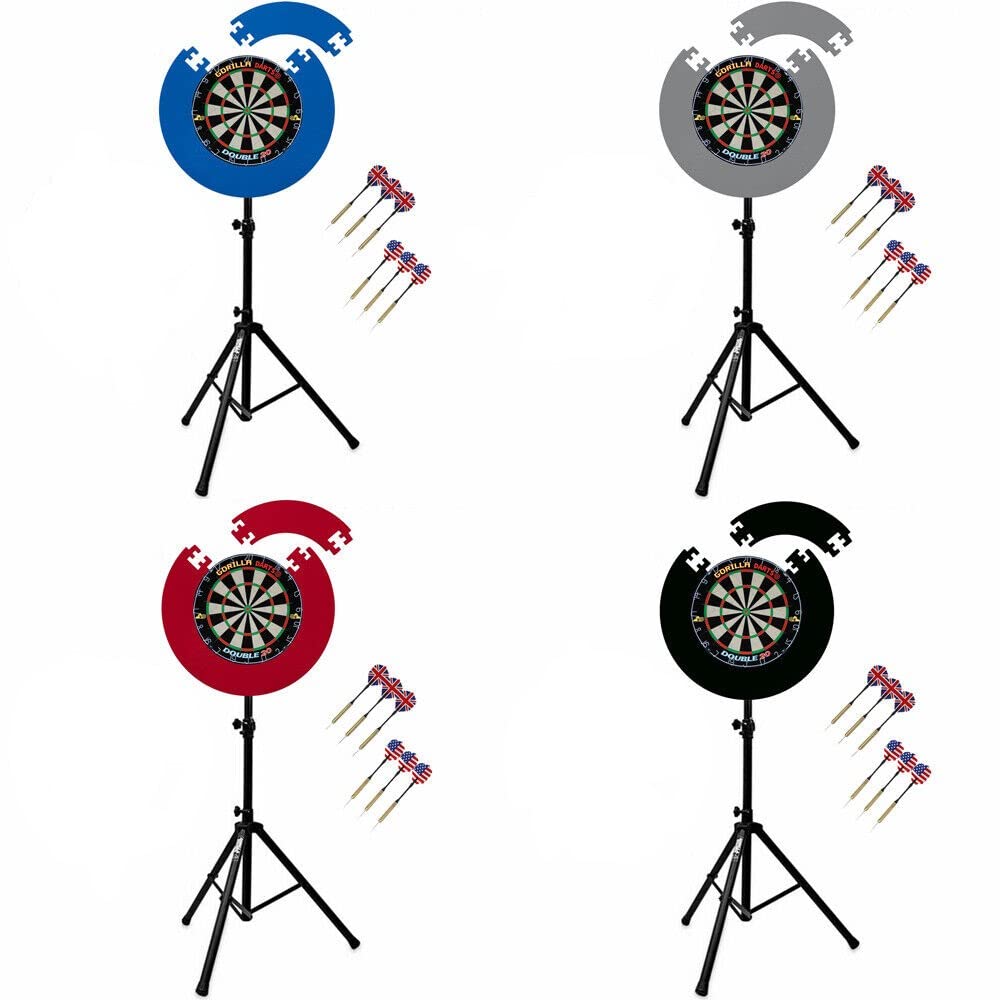Gorilla Darts Double 20 Dartboard Puzzle Surround Set & Arrow Pro Tripod Stand (RED)