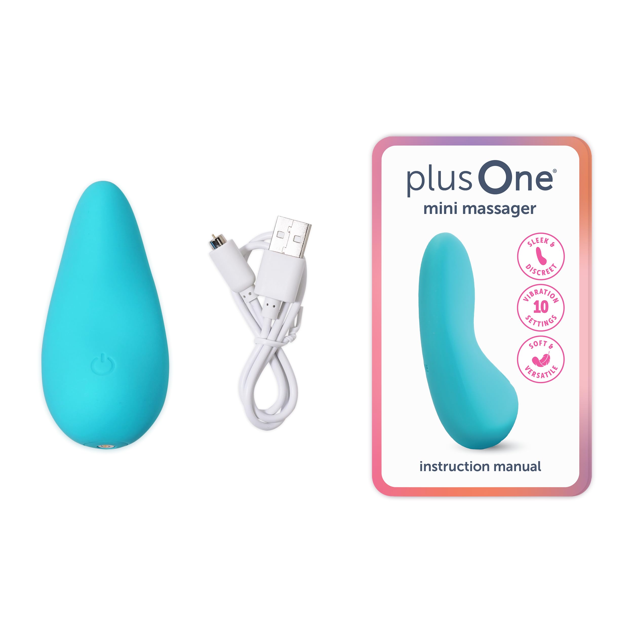 plusOne Mini Massager with Storage Bag, 10 Vibration Settings, Body-Safe Silicone, Rechargeable Battery