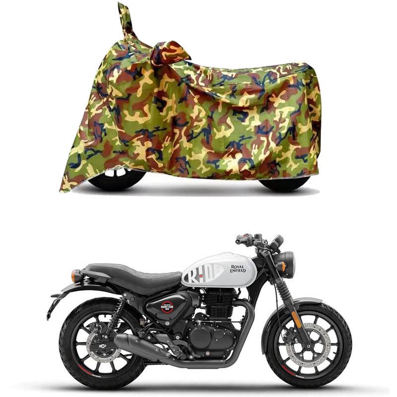 Image of Waterproof 100% PVC Coated Bike Scooty Two Wheeler Body Cover Compatible for Royal Enfie Hunter 350 Retro /UV-Rays /Heat Protection /Birds Dropping /Scratchproof /Dust Proof [6X6 Jungle Print]