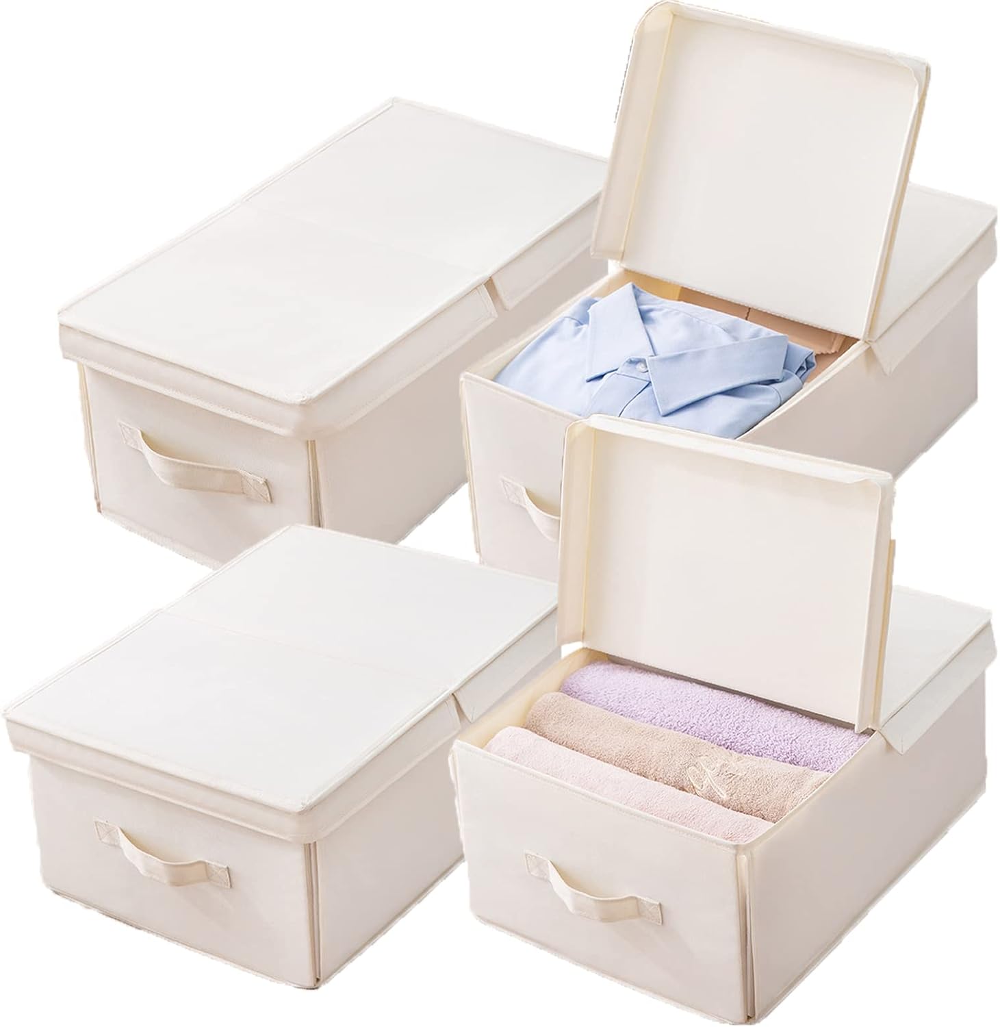 Storage Boxes 4PCS Closet Organizer with Lid Wardrobe Washable Clothes Organizer Visible Foldable Drawer Separation Box for Home Jeans T-Shirt Socks Panty 1/1/7/9 Grids