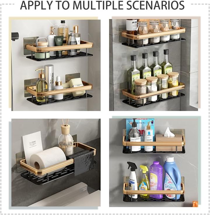 Miniatura 4 de Prodottitaly Estante adhesivo para regadera, organizador de pared de ducha grande, estantes de ducha sin taladro para ducha interior, aleación de Al