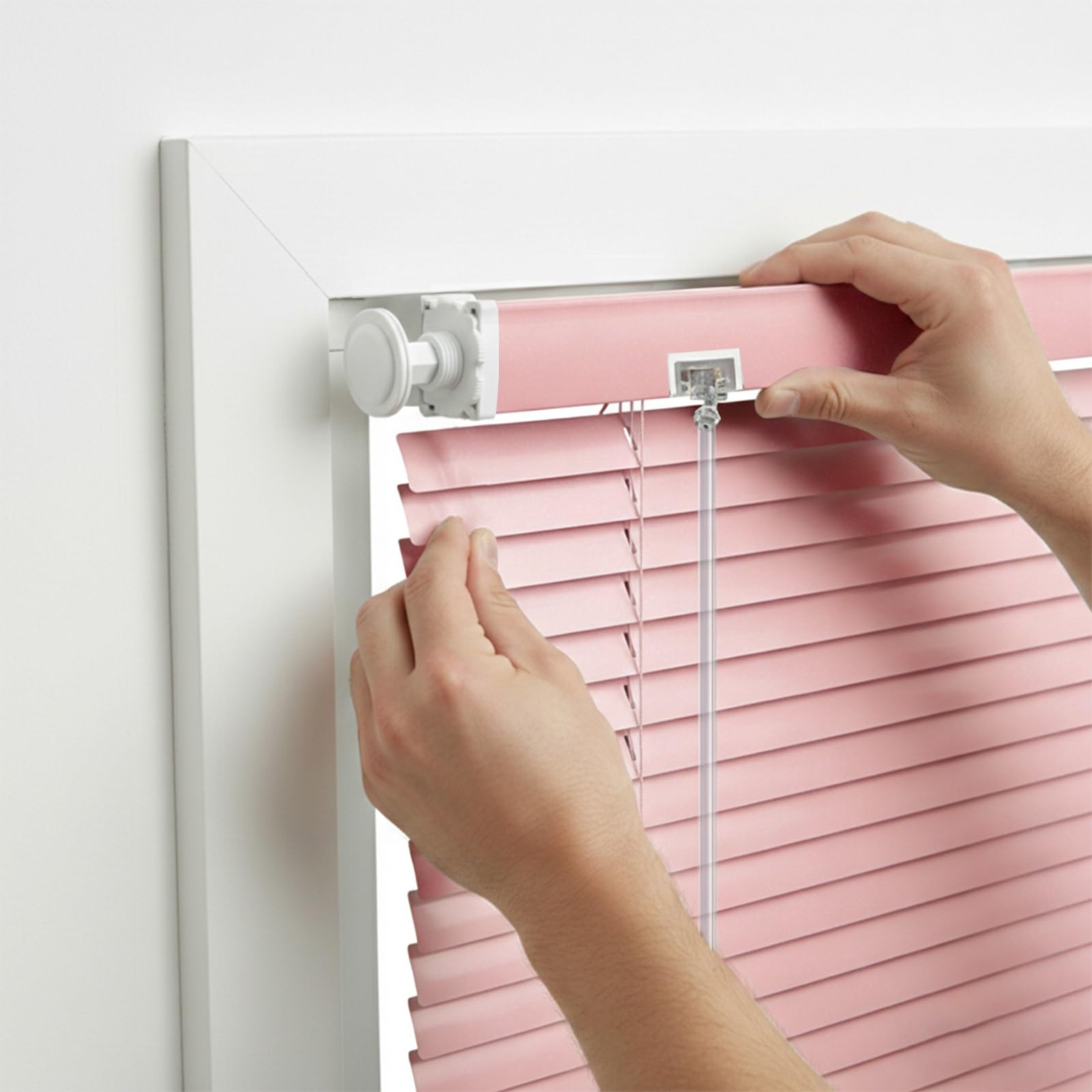 No Drill Venetian Blinds for Windows, Custom Aluminium Blinds with 25mm Horizontal Slats, Easy Fit, adjustable Room Darkening Shades for Home Kitchen(Lightpink)