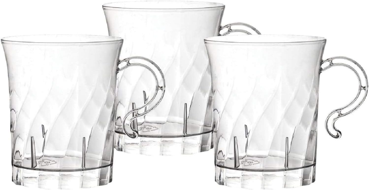 Party Essentials Hard Plastic 8 oz. Swirled Coffee/Tea/Party Cups with Handle, Clear, 20 Count (N810-2)