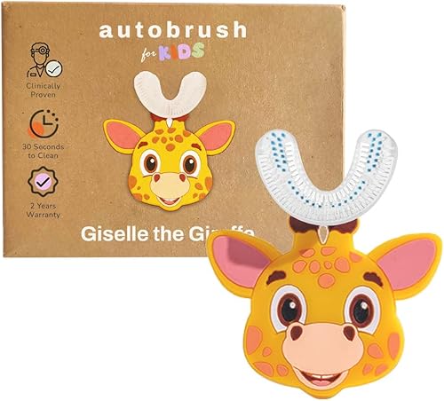 AutoBrush Cepillo de dientes manual en forma de U para niños, diseño de 360 para una limpieza 26.6 veces mejor con cerdas de nailon únicas, mango de
