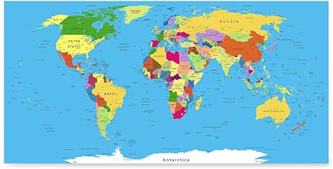 amazon com ezposterprints world map posters political retro vintage world maps poster printing wall art print for home office decor political world map 24x12 inches posters prints
