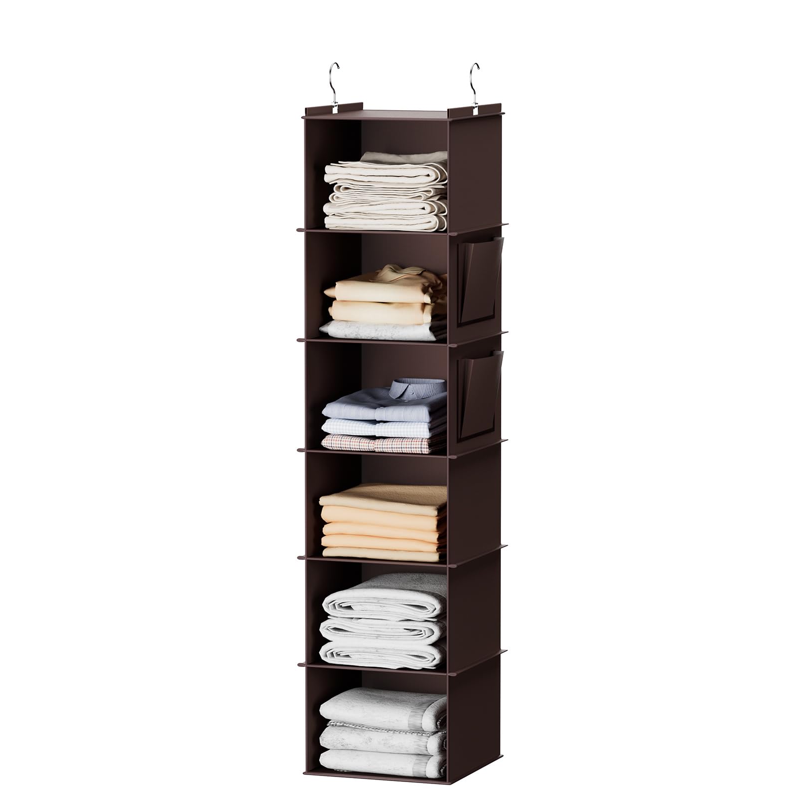 YOUDENOVA Hanging Closet Organizer and Storage, 6-Shelf, Brown