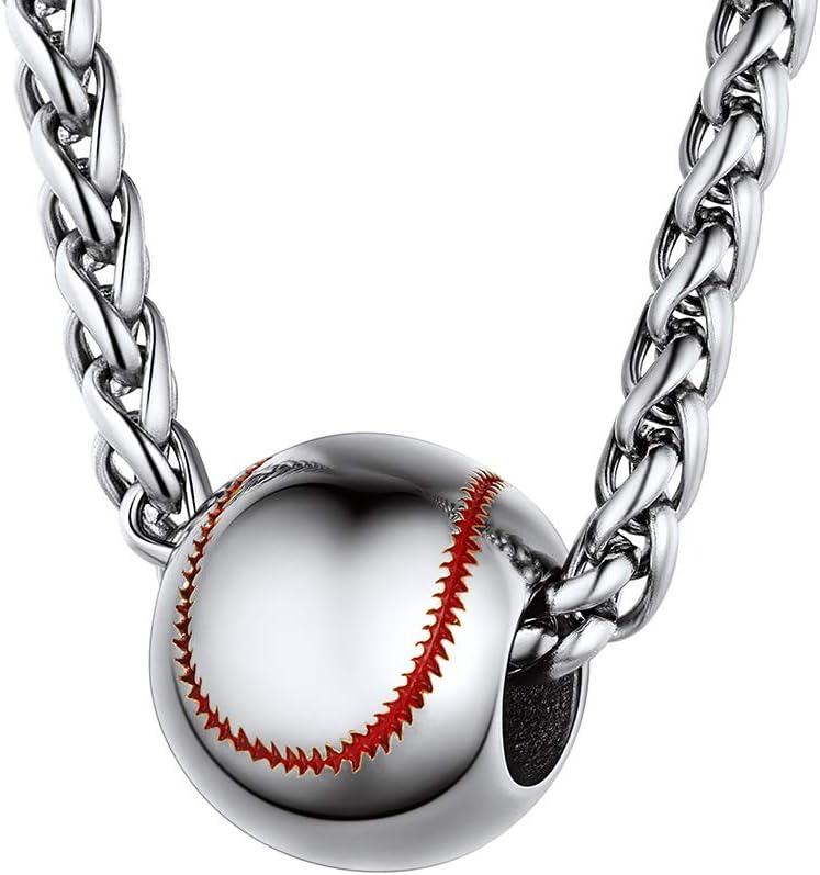 PROSTEEL 316L Stainless Steel 3D Football/Basketball/Volleyball/Baseball/Rugby Ball Cool Necklaces for Men, Sports Players Favors Jewelry, 22inch, Come with Box