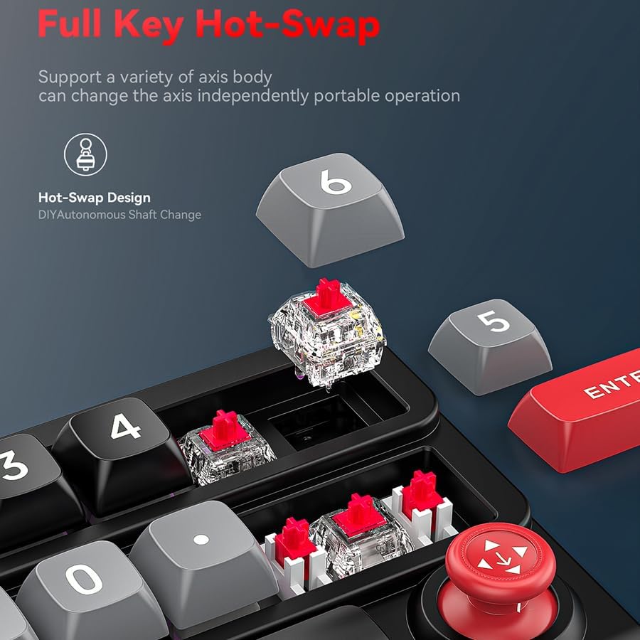 Close-up of JOMAA K809 Keypad showing a mechanical switch being hot-swapped