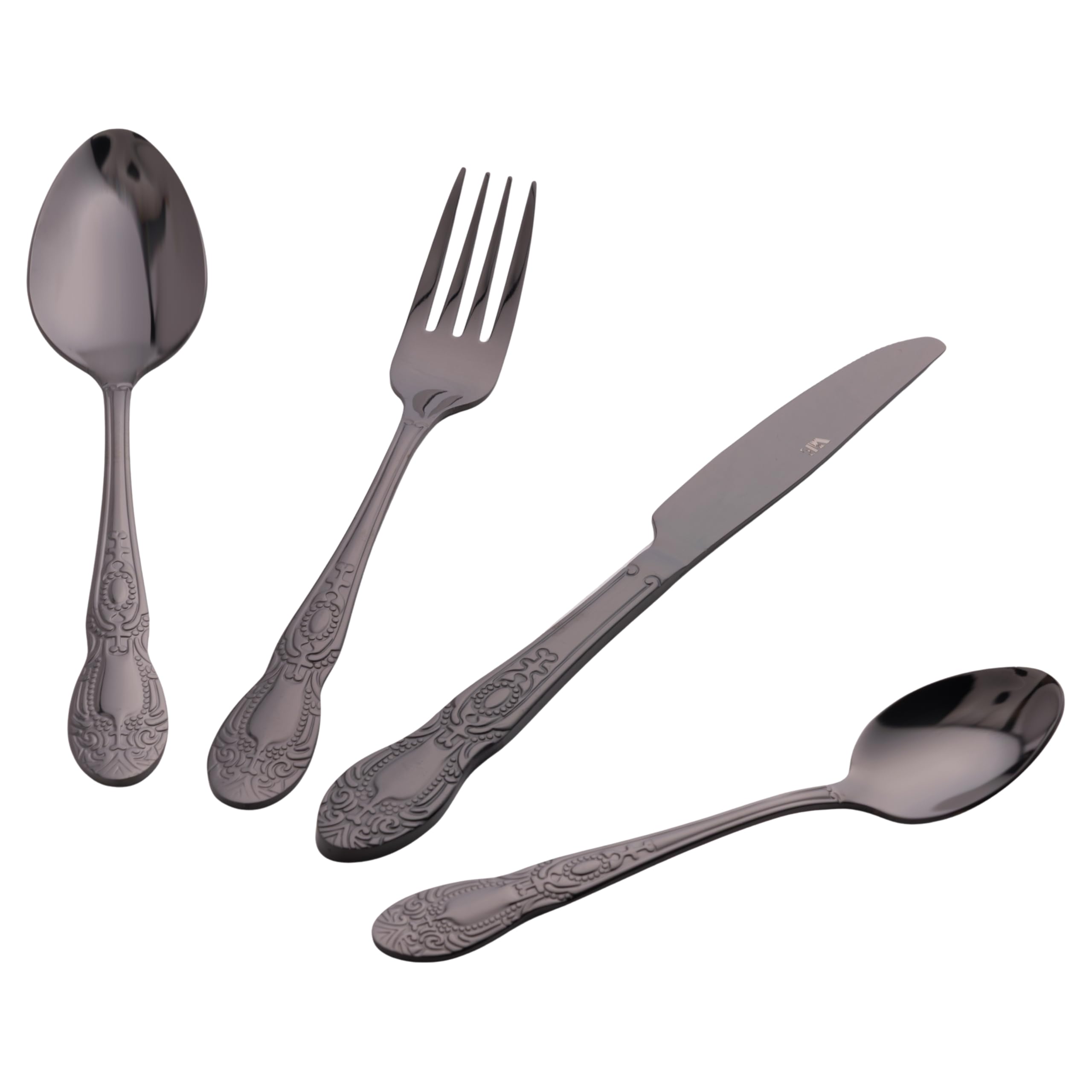Wonderland Besteck-Set, 24-teilig, Edelstahl, geprägte Griffe, poliert, Schwarz