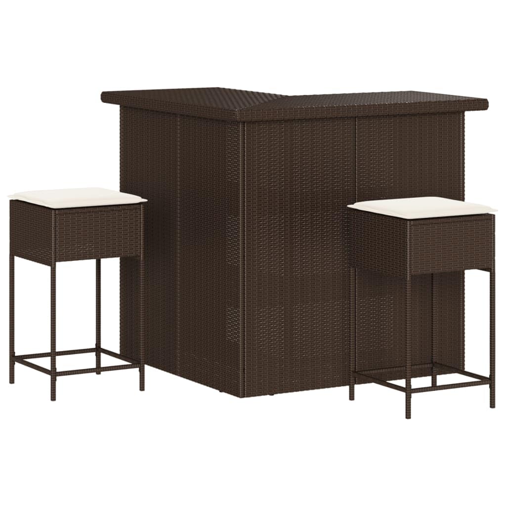 vidaXL Juego de Bar de jardín de 3 Piezas con Cojines ratán PE marrón, Mesa Alta y taburetes de Exterior, Juego de Bar, Juego de Muebles