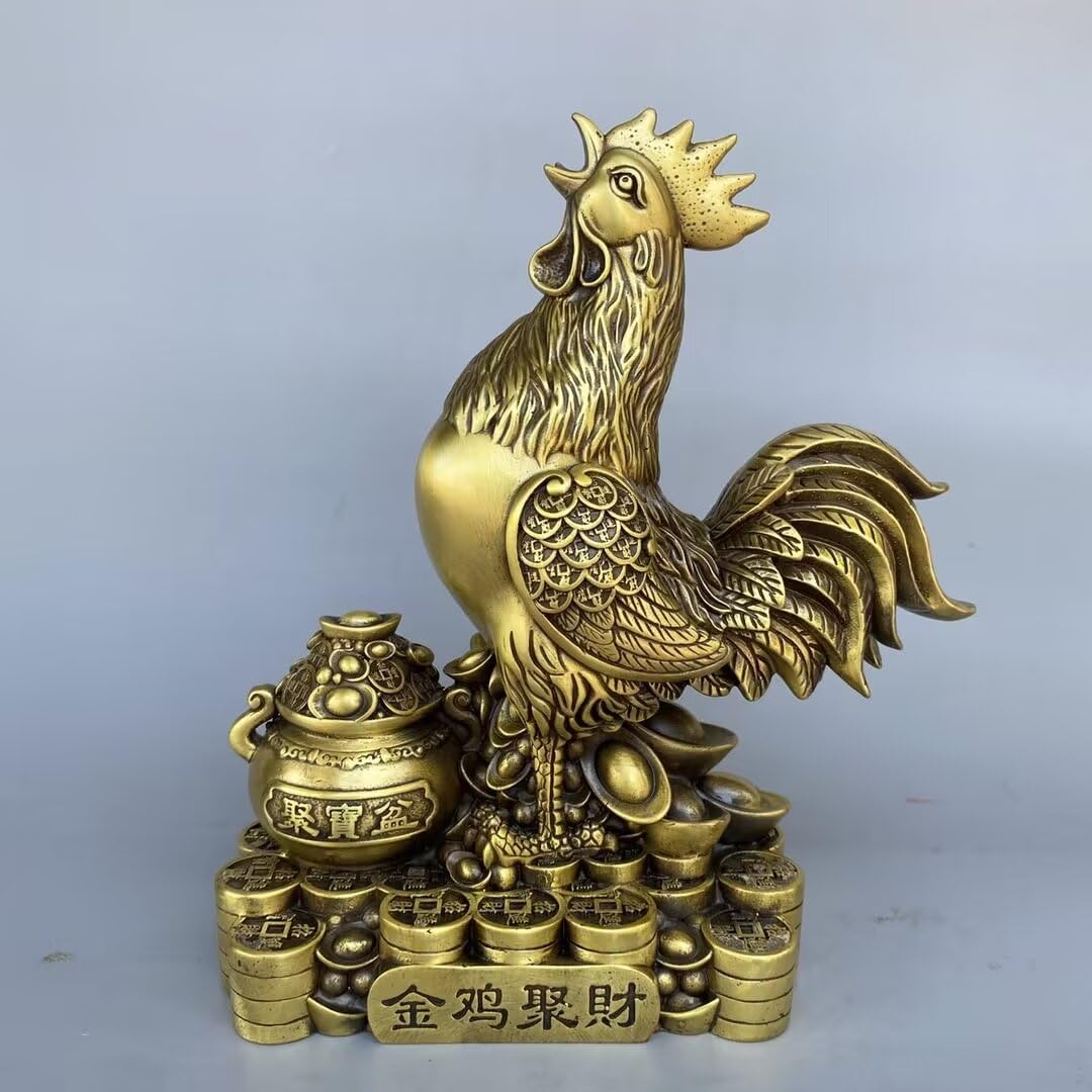 Dytartzx 11* Pure Copper Rooster Statue Home Decoration Feng Shui Good Luck Wealth