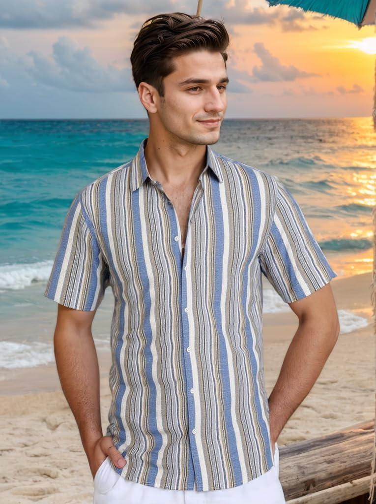 Mens Hawaiian Shirts Tops Short Sleeve Floral Button Down Beach Shirt Vintage Tropical Palm Summer Lightweight Blouses Male - Image 4