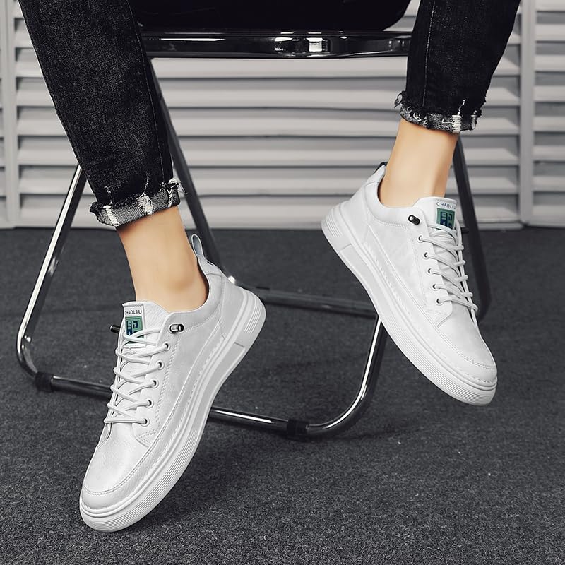 Men's Fashion Sneakers Simple Handmade Low Top Round-Toe Elastic Lace Up Slip on Casual Shoes Comfortable Classic Tennis Shoes