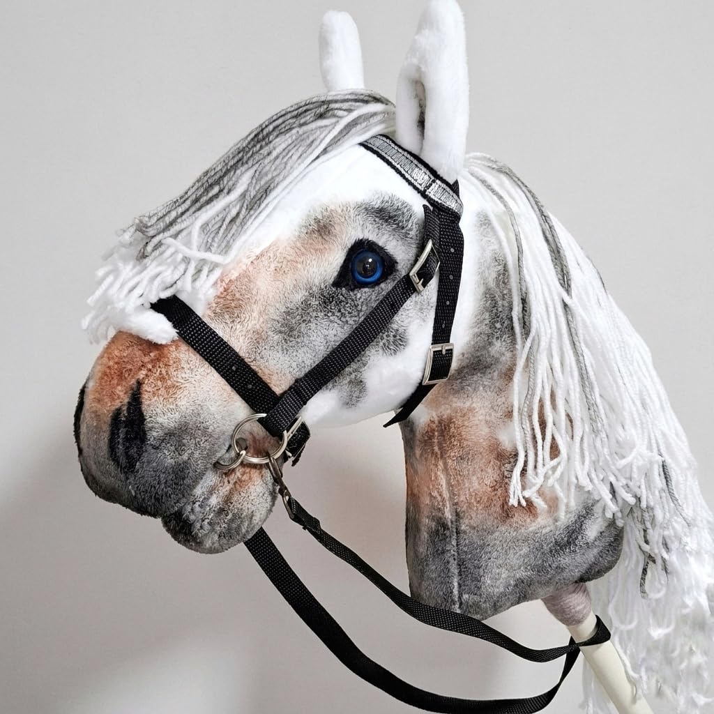 Hobby Horse Steckenpferd A3 Pferd Appaloosa mid Abnehmbare Trense, realistischen blauen Augen.