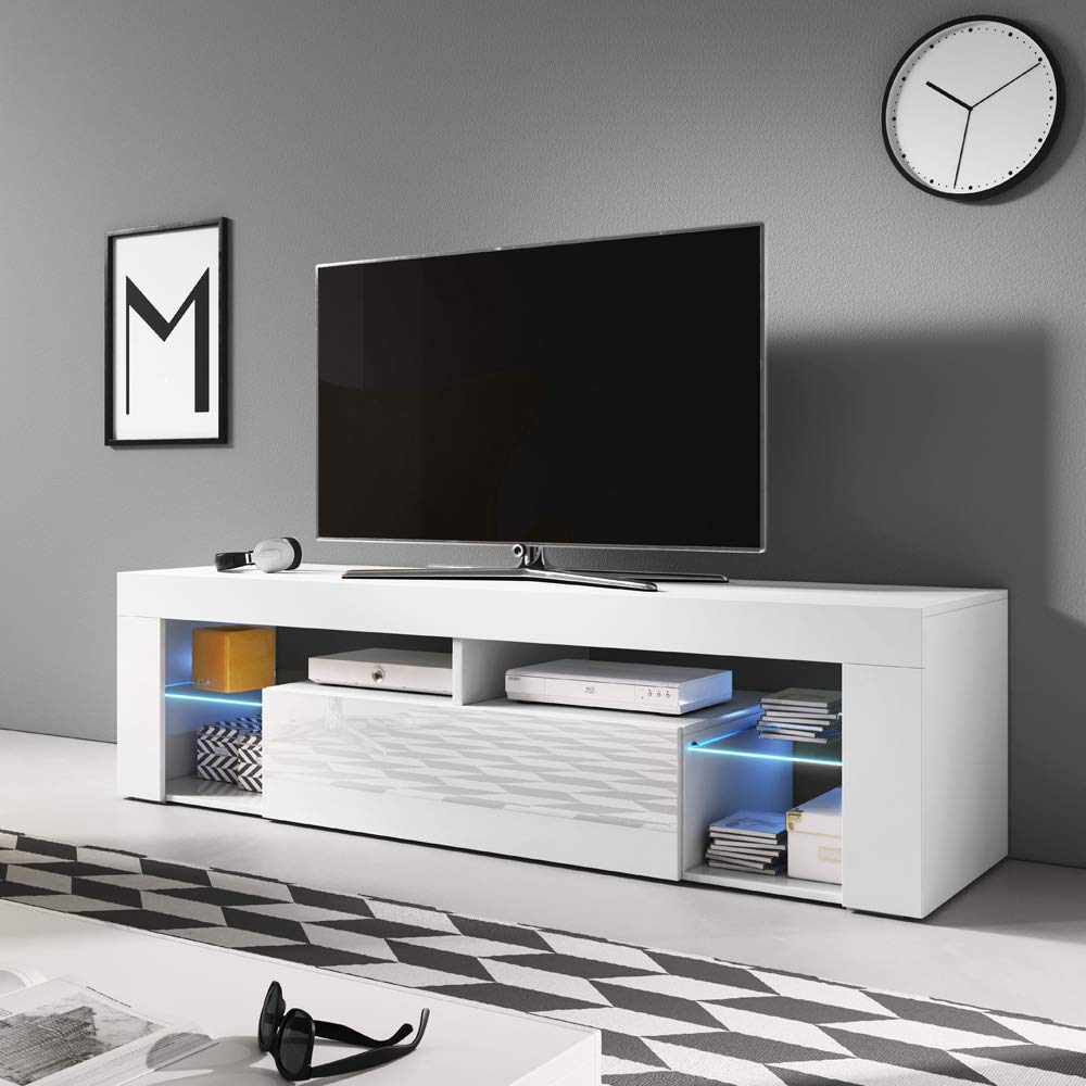 Selsey Hugo Modern TV Unit/TV (140cm, Matte White/Gloss White
