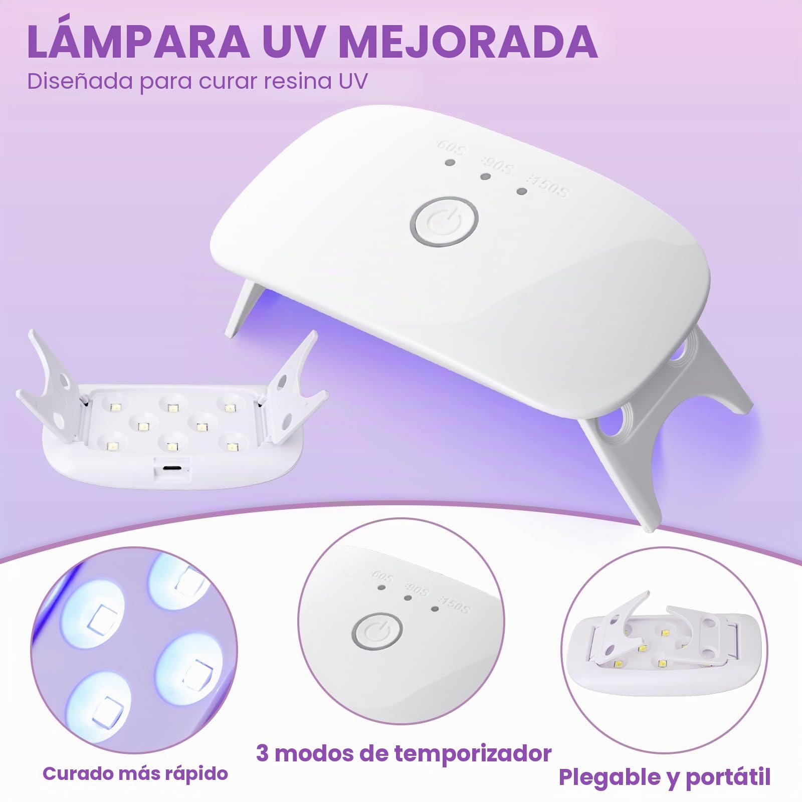 LET'S RESIN Kit de resina UV con luz, suministros de resina epoxi UV con lámpara UV mejorada Moldes de joyería de resina Starter Kits de bricolaje Herramientas para llavero de fundición transparente,