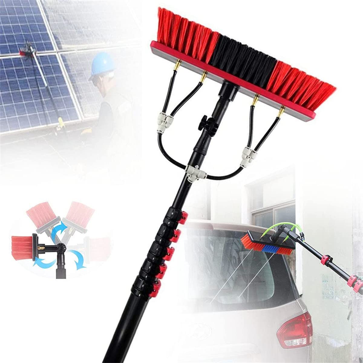 Aioneer Window Cleaning Kit 3.6M/5.4M/6M/9M/11M Telescopic Solar Panel Cleaning Kit Water/Hose Fed Pole Cleaning Conservatory Roof And Solar Panels-55cm Brush -11M/36FT
