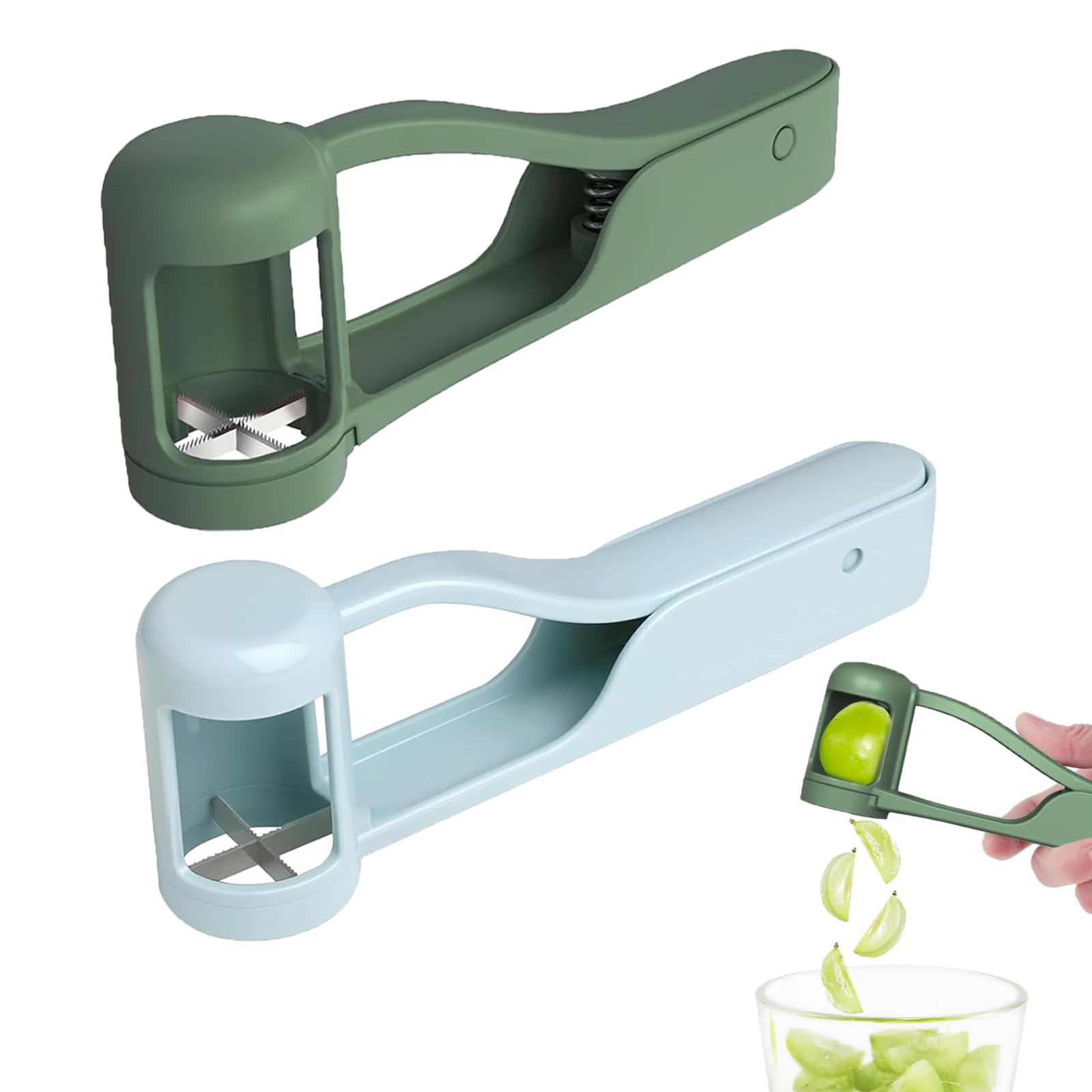 2 PCS Grape Cutter, Grape Cutter for Toddlers, Stainless Steel Quarter Grapes Slicer, Grape Slicer Kitchen Gadget for Vegetable Fruit Salad Cake Decor,Stainless Steel Kitchen Gadget Fruit Cutter