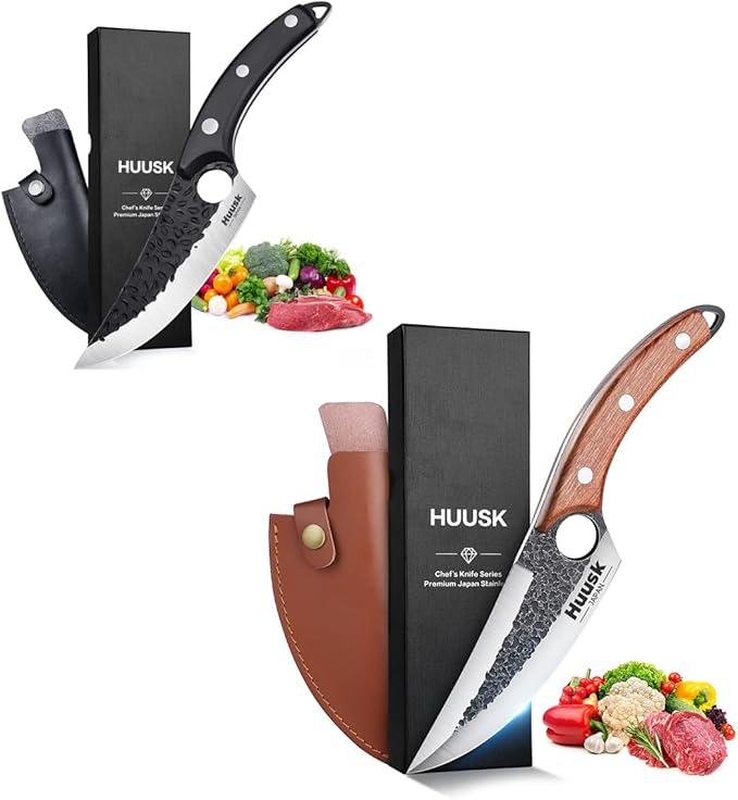 Huusk Upgraded Chef Knives Brown Bundle with Black Outdoor