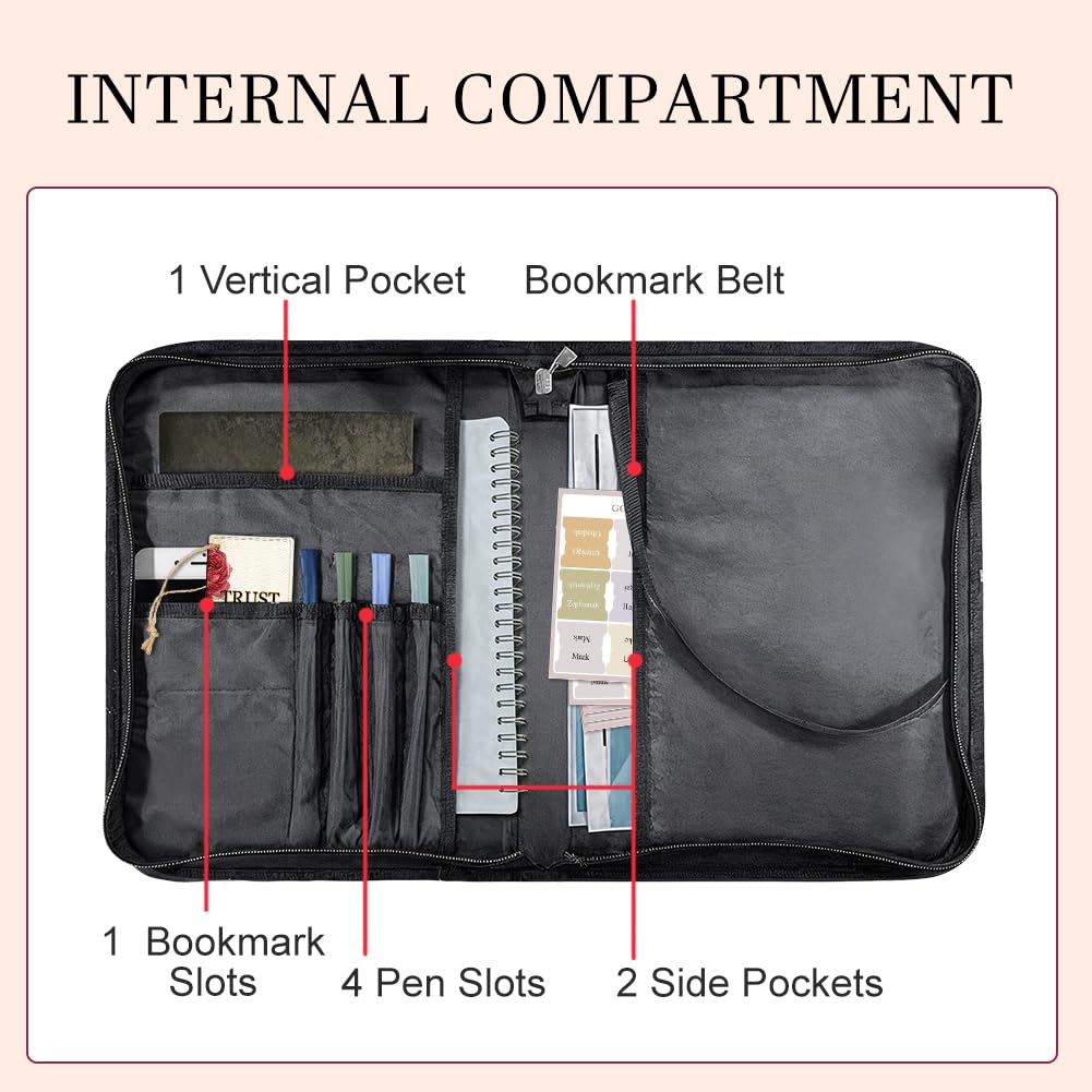Hobbspring Bible Holder Case for School Office June Rose Bible Protective with Handle Bookmark Trust in The Lord Bibles Cover with Zipper and Label Stickers for Students Adults PU Leather Bag - Image 3