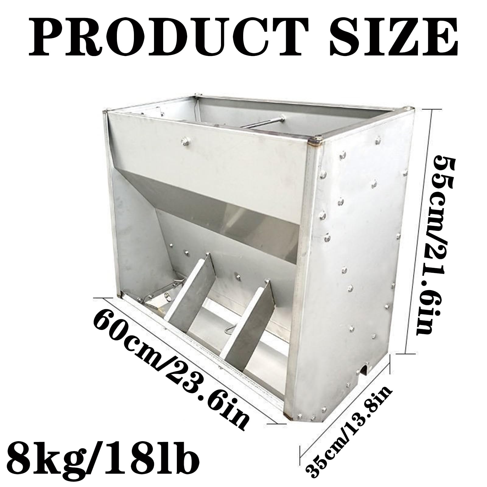 Mangiatoia per Maiali, Metallo di Grande capacità Mangiatoia, Mangiatoia Antiumidità per Suinetti con Alimentatore Automatico, Mangiatoia per Bestiame da Esterno, per Stalle,Argento,60cm