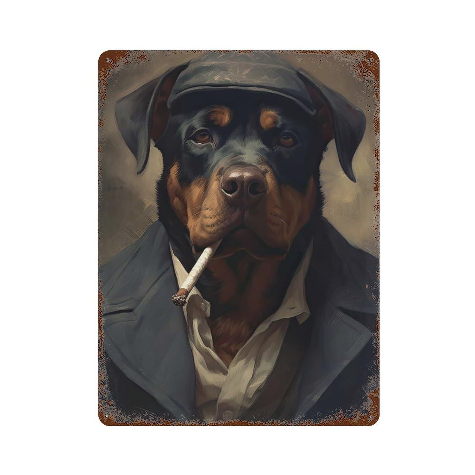 Rust Effect Rottweiler The Gangster Vintage Rust Metal Sign 15.7"x11.8", Farmhouse Wall Decor for Basement, Hobby Room And Garage Decor