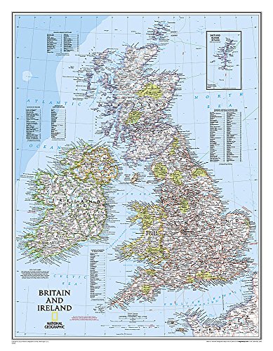 National Geographic: Britain and Ireland Classic Wall Map - Laminated (23.5 x 30.25 inches) (National Geographic Reference Map)