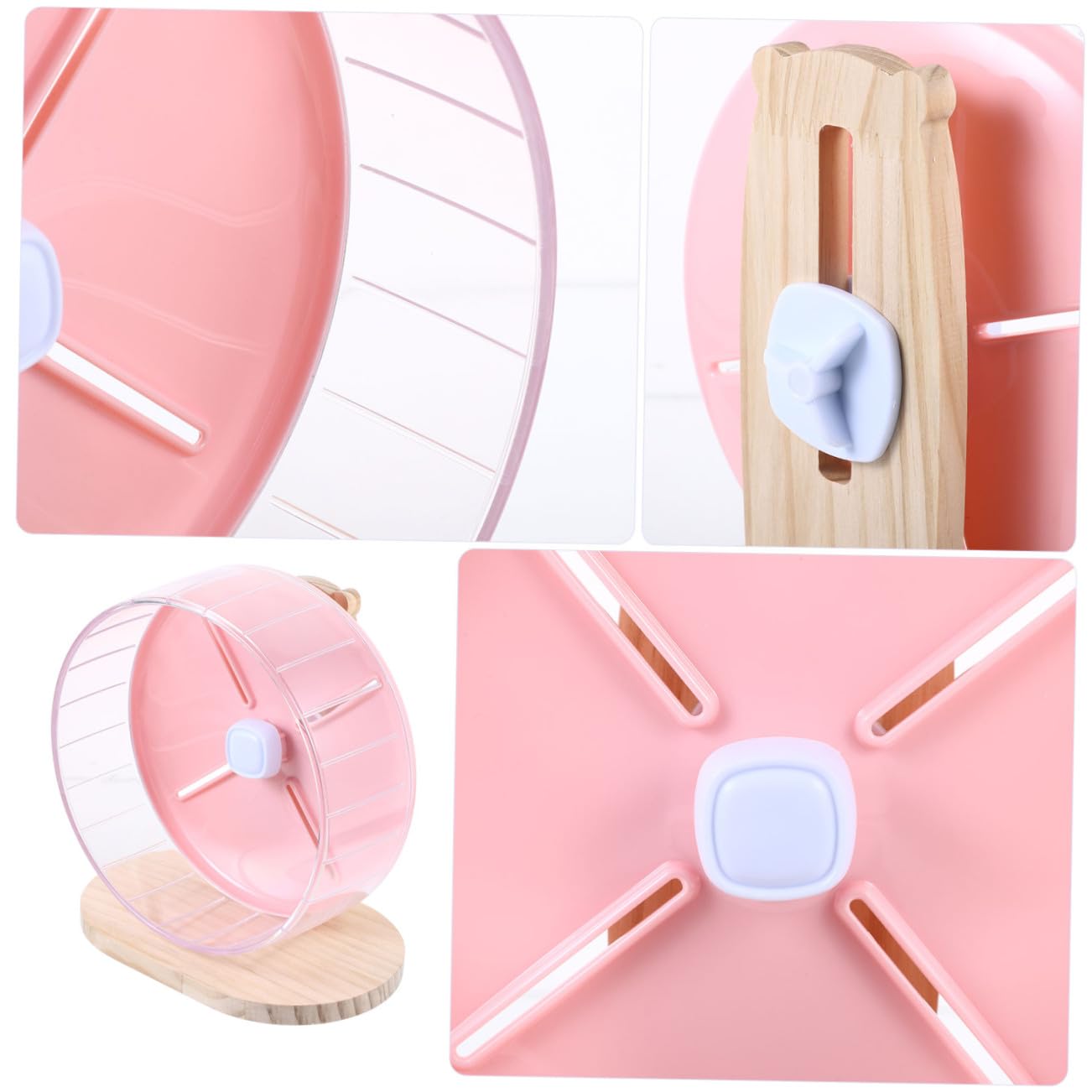 Rueda Silenciosa para Hámster de 20cm Soporte Rosa | Abs y Madera, 1 Juego, Base Estable y Tamaño Compacto, para Hamster y Ardilla