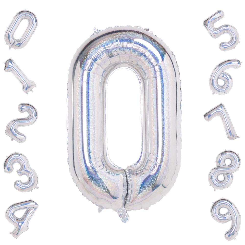 Laser Silver 0 Balloons,40 Inch Birthday Foil Balloon Party Decorations Supplies Helium Mylar Digital Balloons (Laser Silver Number 0)