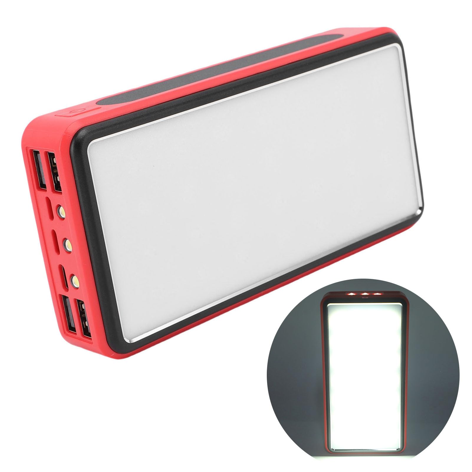 Asixxsix Banque d'énergie Solaire, Boîtier en Alliage d'aluminium Haute capacité 50 000 MAh, Banque 'Alimentation 'Urgence avec Lampe de Poche SOS, Chargement USB pour Camping, Randonnée, (Rouge)
