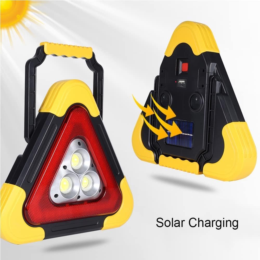 2Pcs Emergency Warning Triangle LED Lights Solar Charging 5 Mode Road Side LED Triangle Emergency Light for Cars Safety Triangles Dot Approved for Vehicles Breakdown Accident, 5 Molds