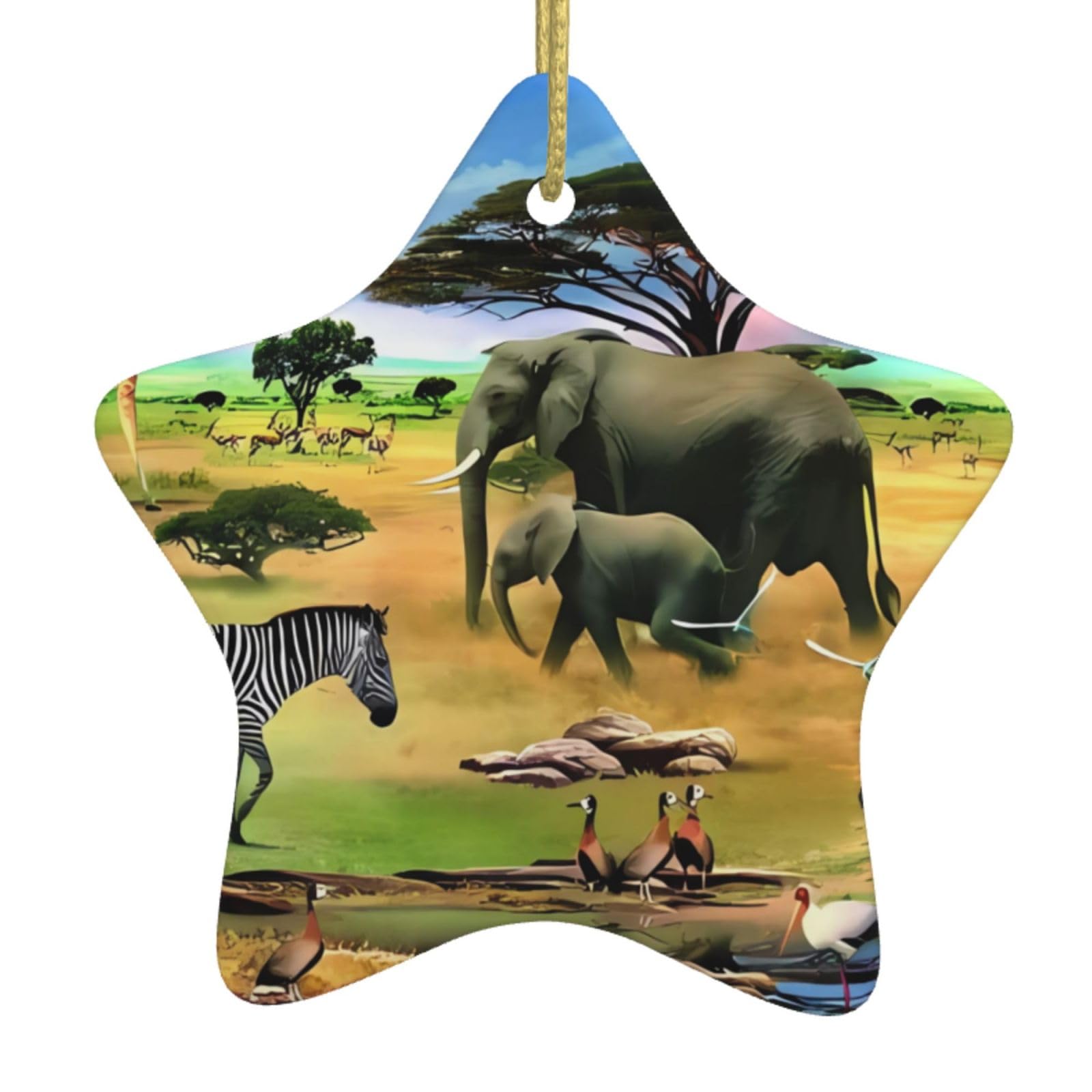 Orcow White Animals Africa Print Personalised Christmas Bauble, Ceramic Star Shape Christmas Hanging Ornament, Christmas Tree Decoration For Boyfriend Girlfriend Wife Xmas Gifts