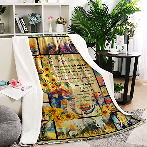Onecmore Grandma Gifts Throw Blanket Grandma Christmas Birthday Gifts, Gifts For Grandma,Best Great Grandma Gifts,Nana Mothers Day Flannel Bed Sofa Blanket,Sunflower Elephant Throw Blanke #TOP5