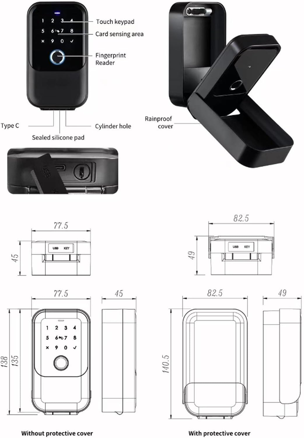 スマートキーロックボックス スマートロック 玄関 指紋認証 ロック ケース 屋外指紋キーケースパスワードロッカー落書きwifi tt