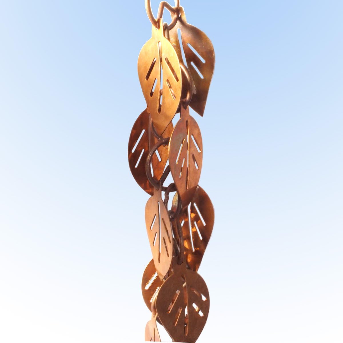 Monarch Rain Chains 10006 Pure Copper Cascading Leaves Rain Chain, 8-1/2 Feet Length Replacement Downspout for Gutters, 8.5 Ft