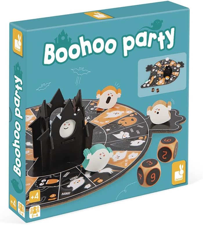 Janod - Boohoo Party - Juego de Mesa para Niños - Tema Fantasmas - Juego de Mesa de Madera y Cartón - 2 a 4 Jugadores - A Partir de 4 Años, J02470